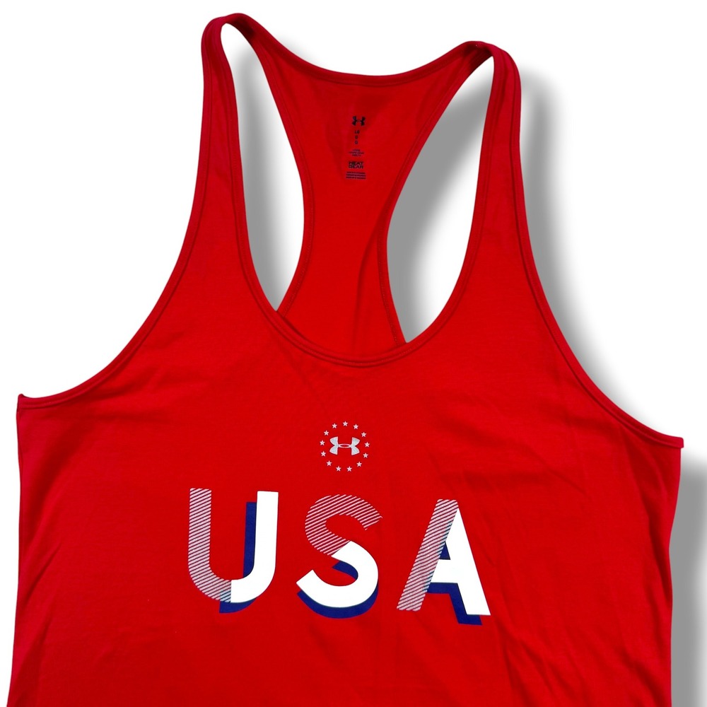Under Armour Tank Top Women Large Red USA Proud To Be An American HeatGear